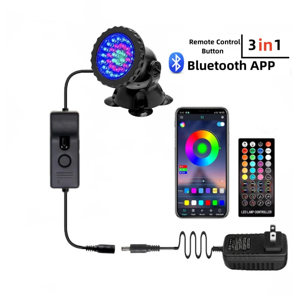 IP68 Waterproof LED Underwater Light Bluetooth APP Remote Control Night Lamp Swimming Pool Fountains Pond Aquarium Spot Light