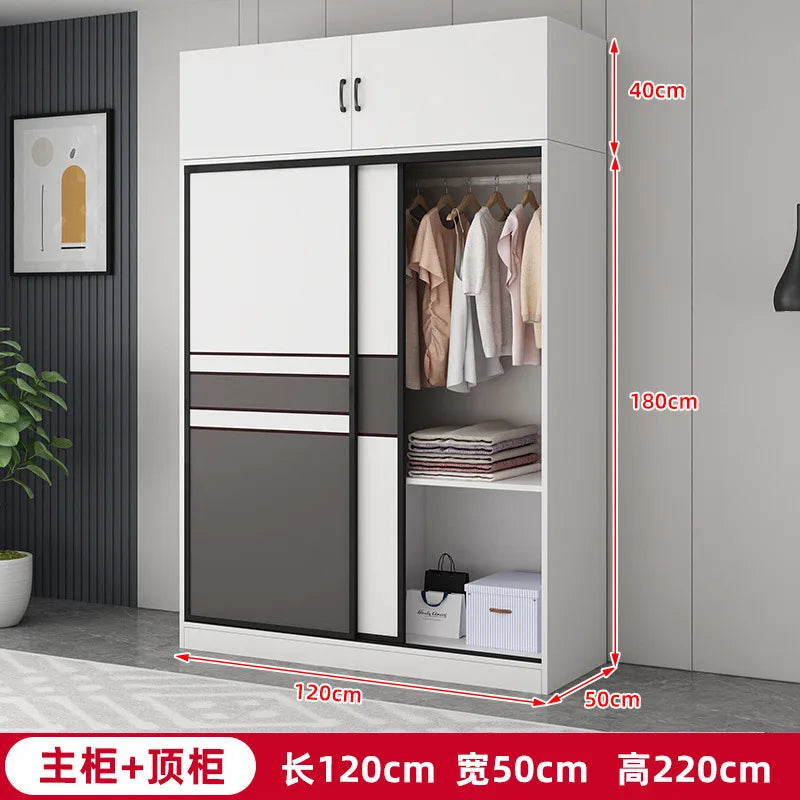 Wardrobe Home Bedroom Simple Assembly Sliding Door Wardrobe Rental Room Children's Modern Simple Small Storage Cabinet