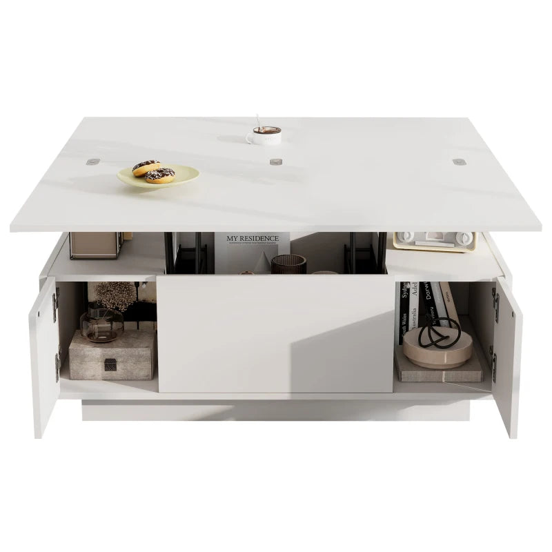 Modern white coffee table with double lifting mechanism, hidden storage spaceload-bearing up to 50 kg,Suitable for living room