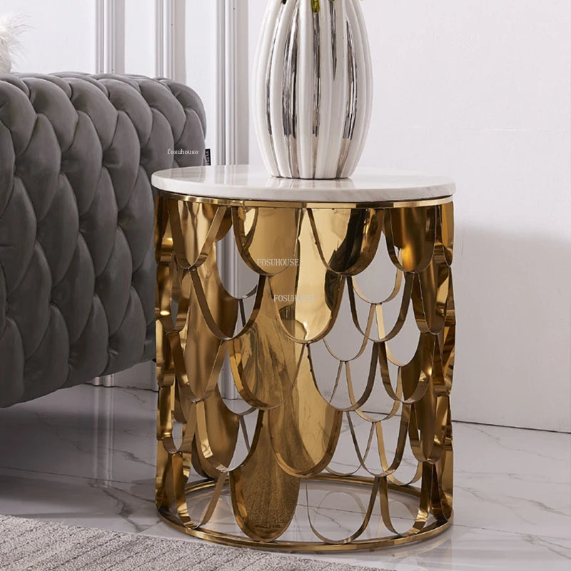 Nordic Light Luxury Metal Coffee Tables Home Furniture Living Room Designer Fish Scale Side Table Bedroom Creative Bedside Table