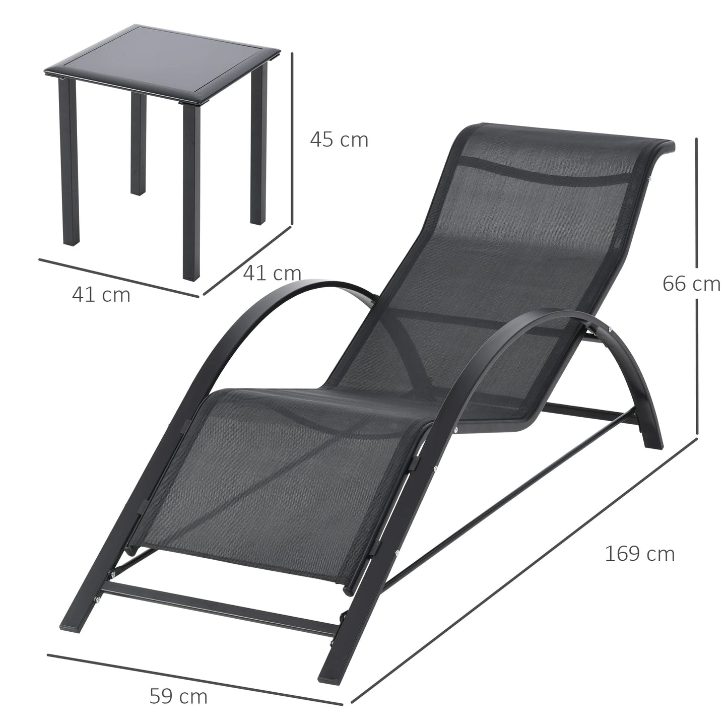 Outsunny 2 garden loungers 59x169x66cm with coffee table 41x41x45cm Patio