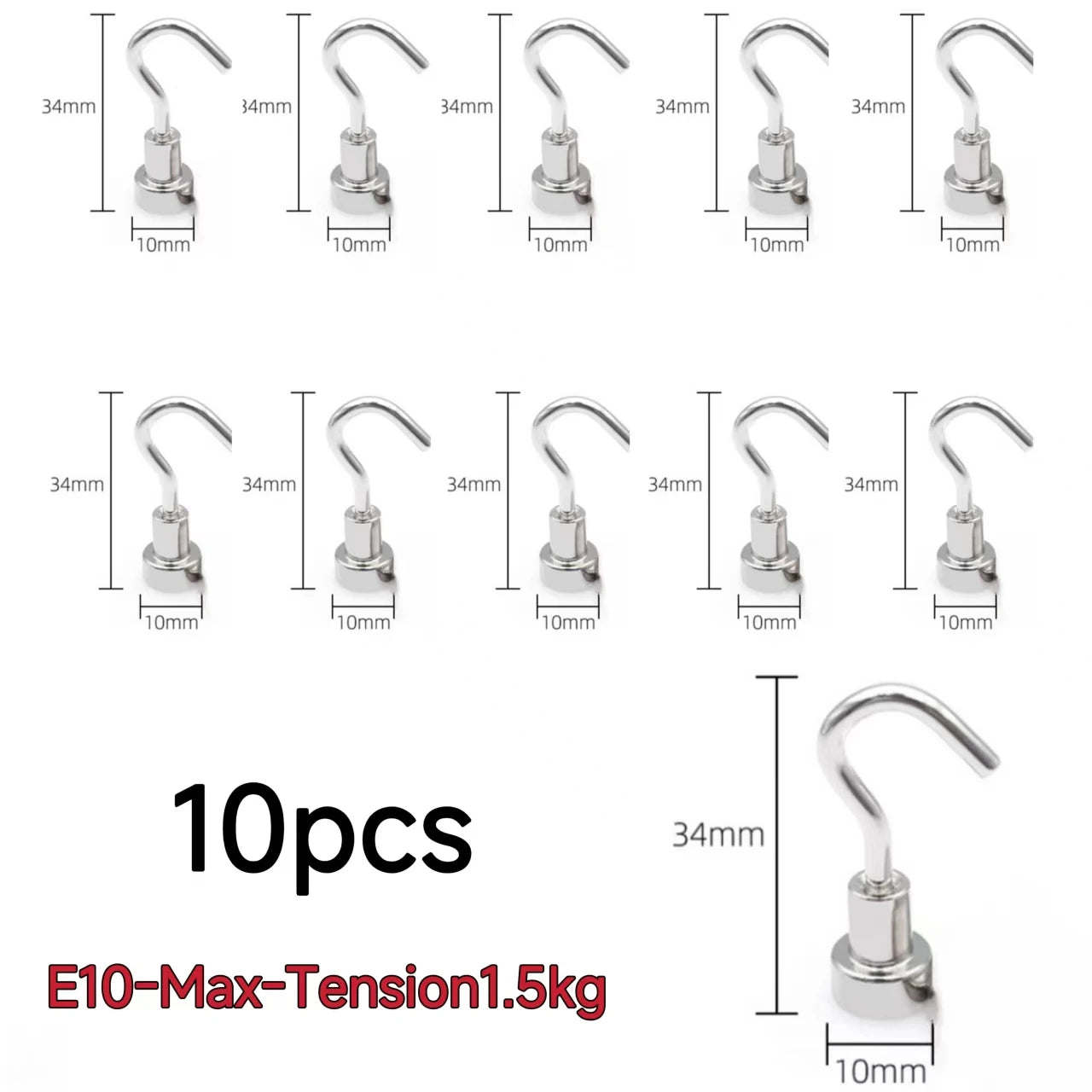 10PCS Strong Magnet Hooks Multi-Purpose Storage Hooks Home Kitchen Bar Key Universal Hooks Bathroom Hangers
