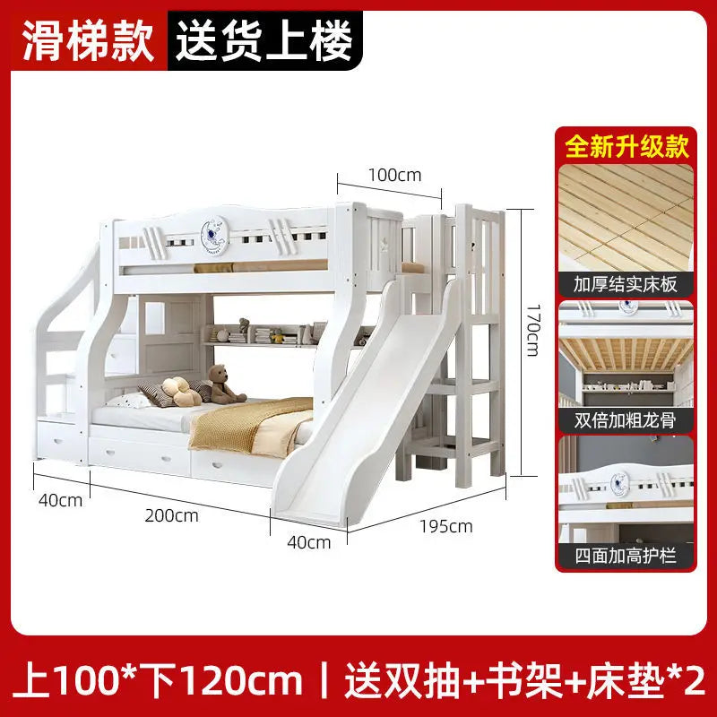 White bunk bed, solid wood , children's , second floor, siblings, upper and lower , letter small apartment, high an