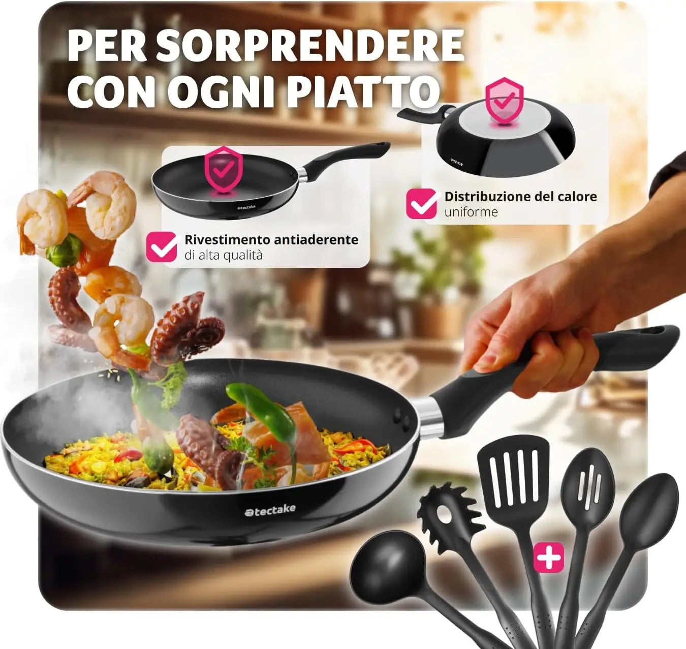 15-piece non-stick cookware set, heavy-duty aluminum pans with glass lids (vent holes), heat-resistant handles – black. (128 cha