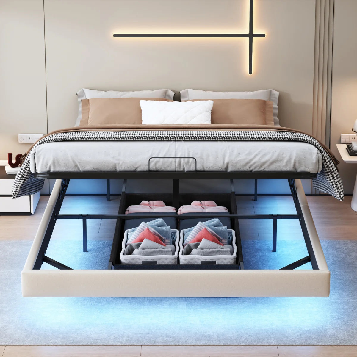 Anajqaqia Upholstered Bed with Storage , with Light, 160x200cm