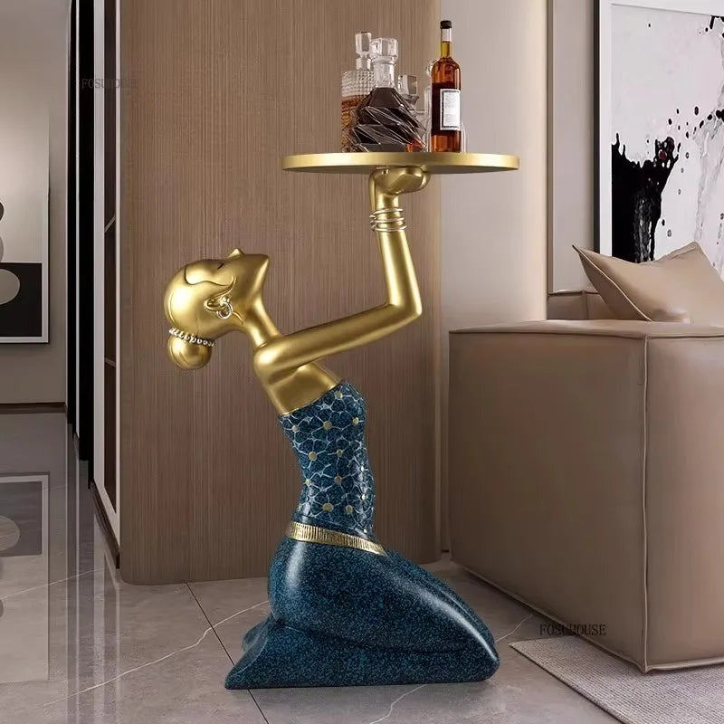 Designer Resin Coffee Tables Light Luxury Floor-standing Ornaments Home Living Room Sofa Side Table Artistic Home Decorations AA