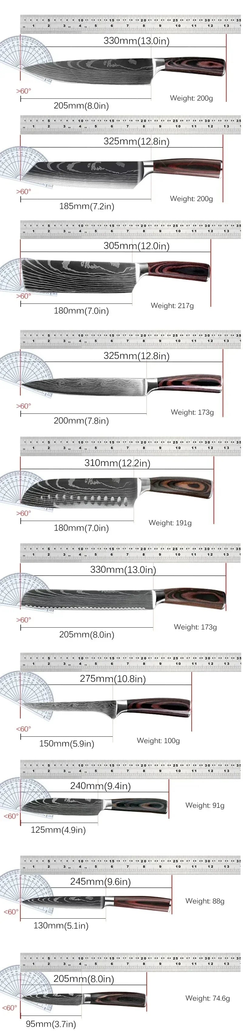 Damascus Chef's Knife Kitchen Knives Set Professional Boning Knife Meat Cleaver Utility Knife Japanese Santoku Knife with Cover