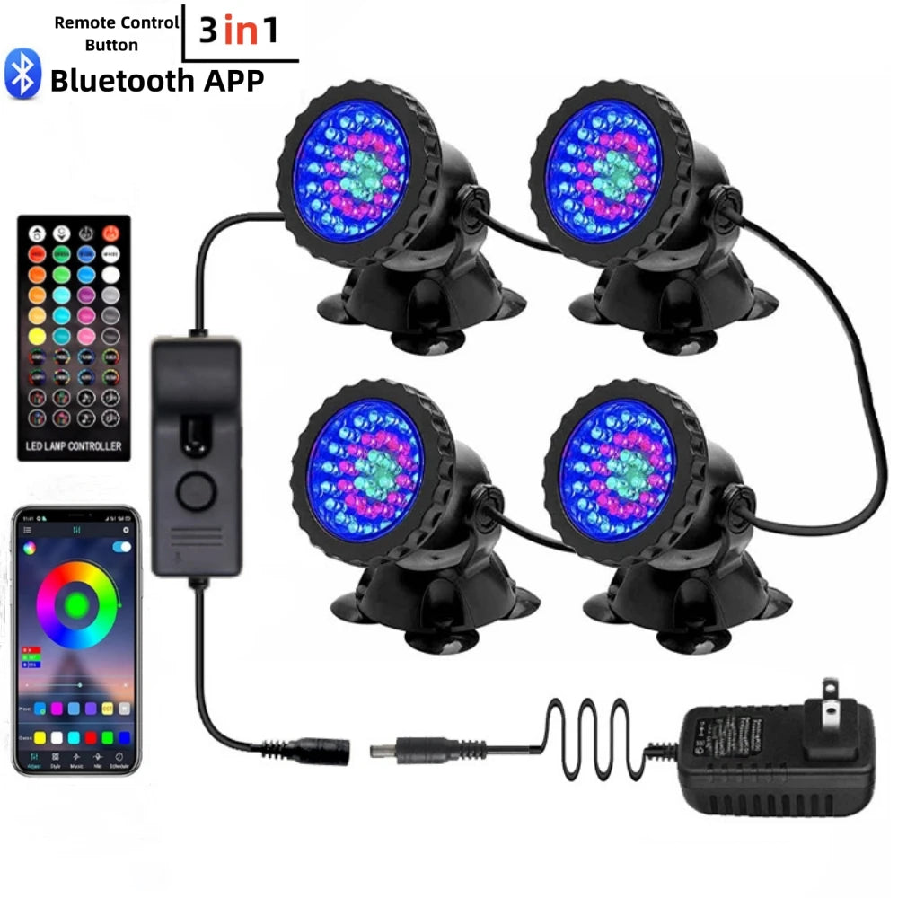 IP68 Waterproof LED Underwater Light Bluetooth APP Remote Control Night Lamp Swimming Pool Fountains Pond Aquarium Spot Light