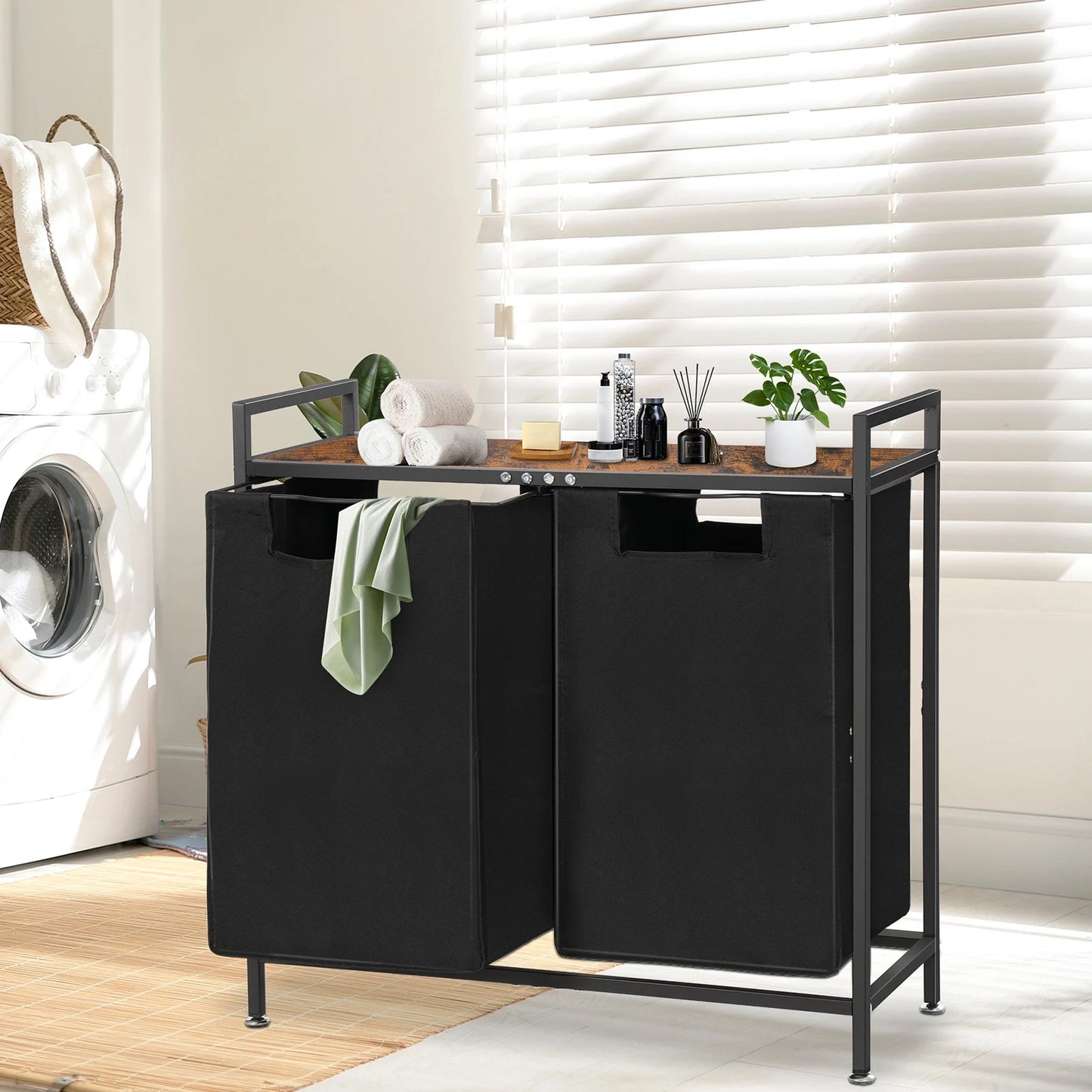 Laundry basket 2 hand fan Laundry Collector with Storage, Laundry Box, Oxford Fabric Laundry Bag Extendable Detachable Frame