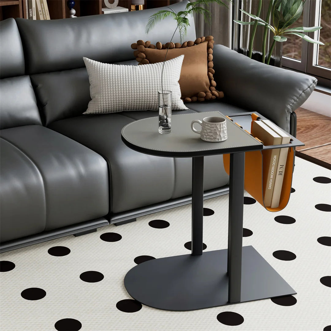 LUVODI Sofa Side Table with Magazine Rack Light-luxury Bedside End Table with Microfiber Saddle Leather for Living Room Bedroom