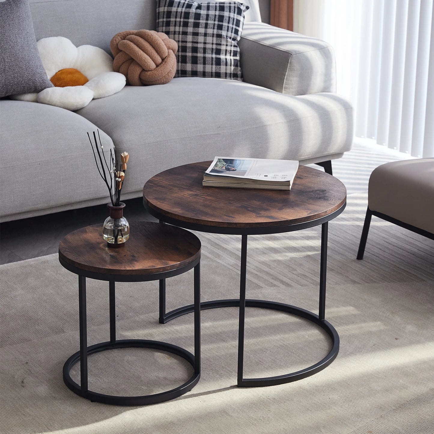 2Pcs Nordic Coffee Table 2 in 1 Round Combination Office Tea table Modern Minimalist Home Sofa Ins Side Table Living Room