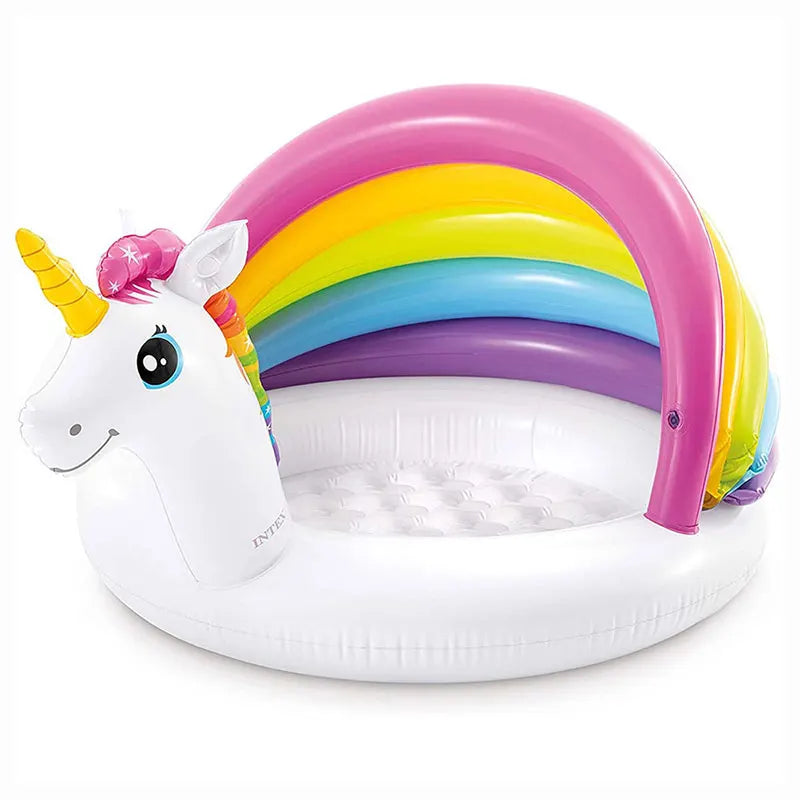 Inflatable Swimming Pool for Baby Kiddie 1-3Y with Turtle Shape Sunshade Canopy Sea Pattern Fun Outdoor Water Play Pool Toy