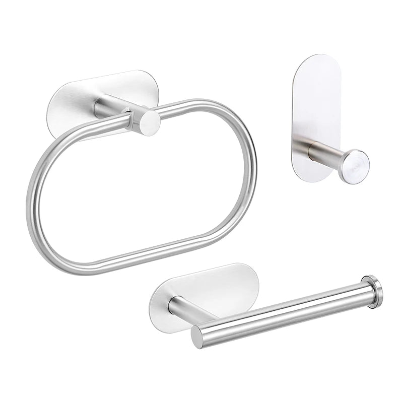 No Drilling Stainless Black Silver Towel Bar Self-adhesive Hook Paper Holder Towel Ring Brushed Gold Bathroom Accessories Set