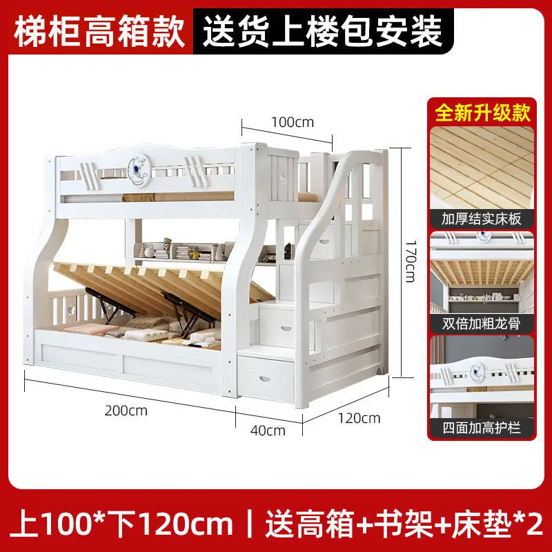 White bunk bed, solid wood , children's , second floor, siblings, upper and lower , letter small apartment, high an