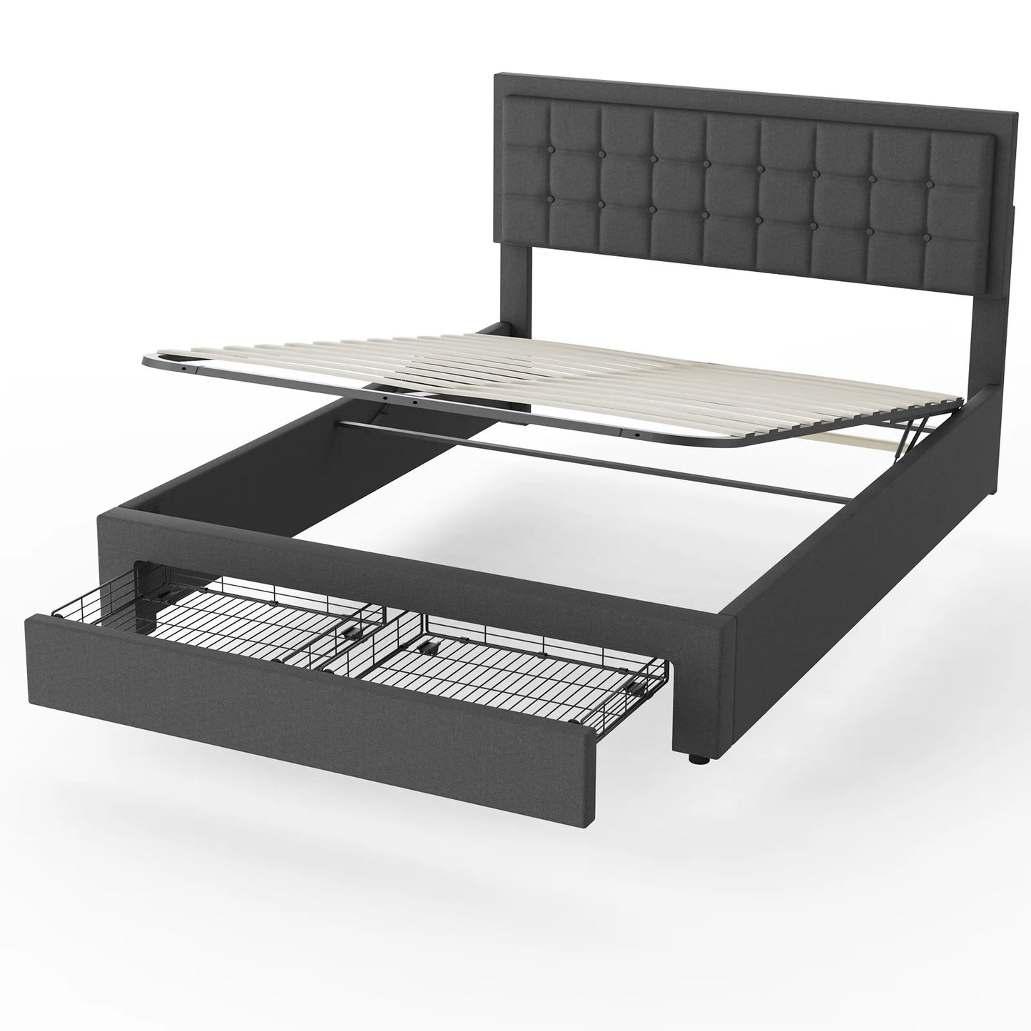 Lift Storage Bed , Double Bed Frame, Upholstered Bed Frame with Gas Lift Large Storage, for Bedroom Furniture, Without Mattres
