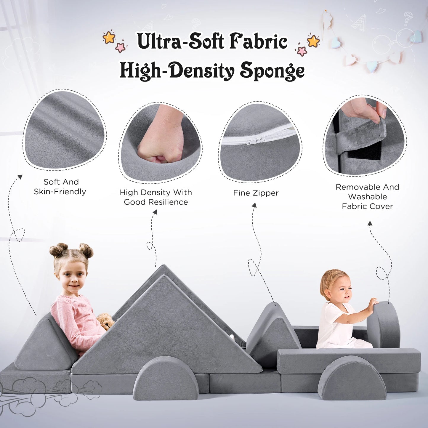 14PCS Kids Sofa Set, Stackable Foam Building Blocks For Boys And Girls, Kids Play Sofa For Sleeping Corner And Playroom Indoor