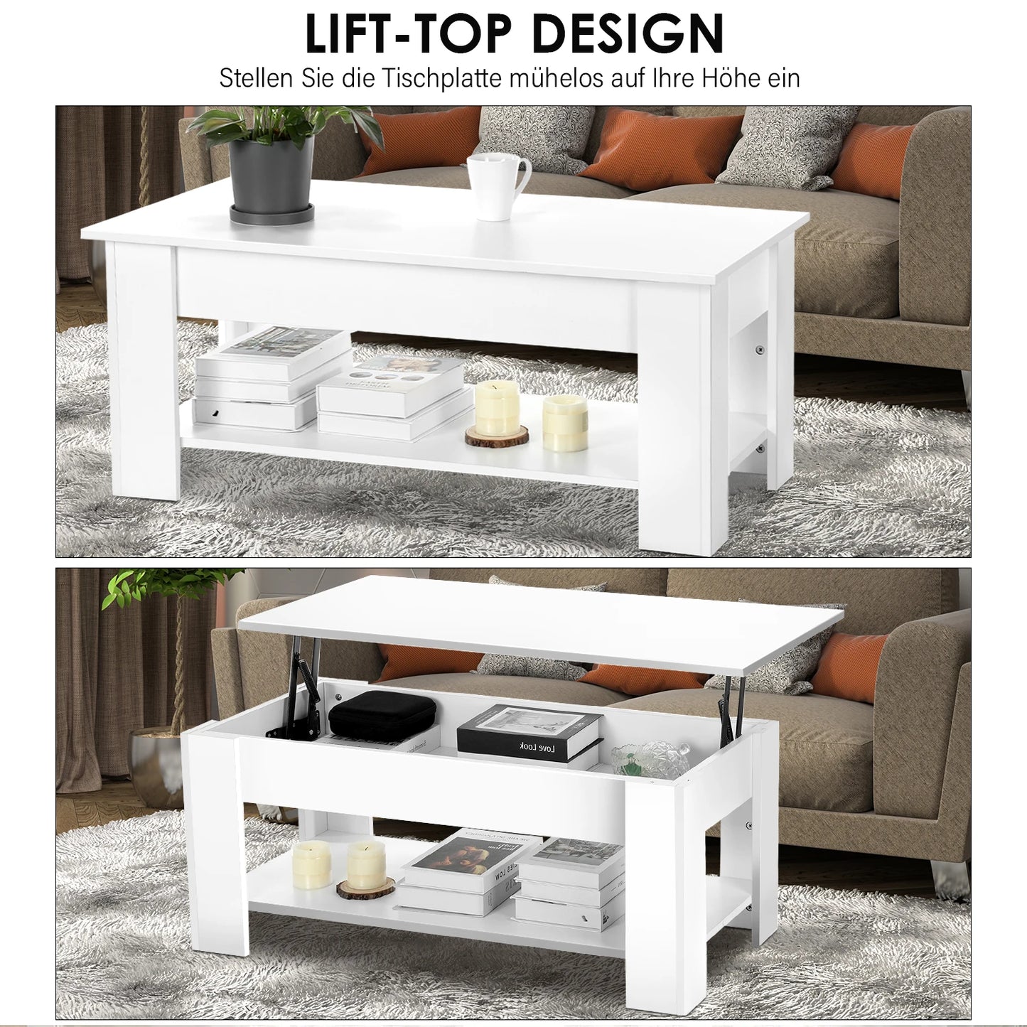 Lift Up Top Coffee Table with Storage Compartment and Shelf Wooden Hydraulic Tea Table Desk for Office Living Room Furniture,
