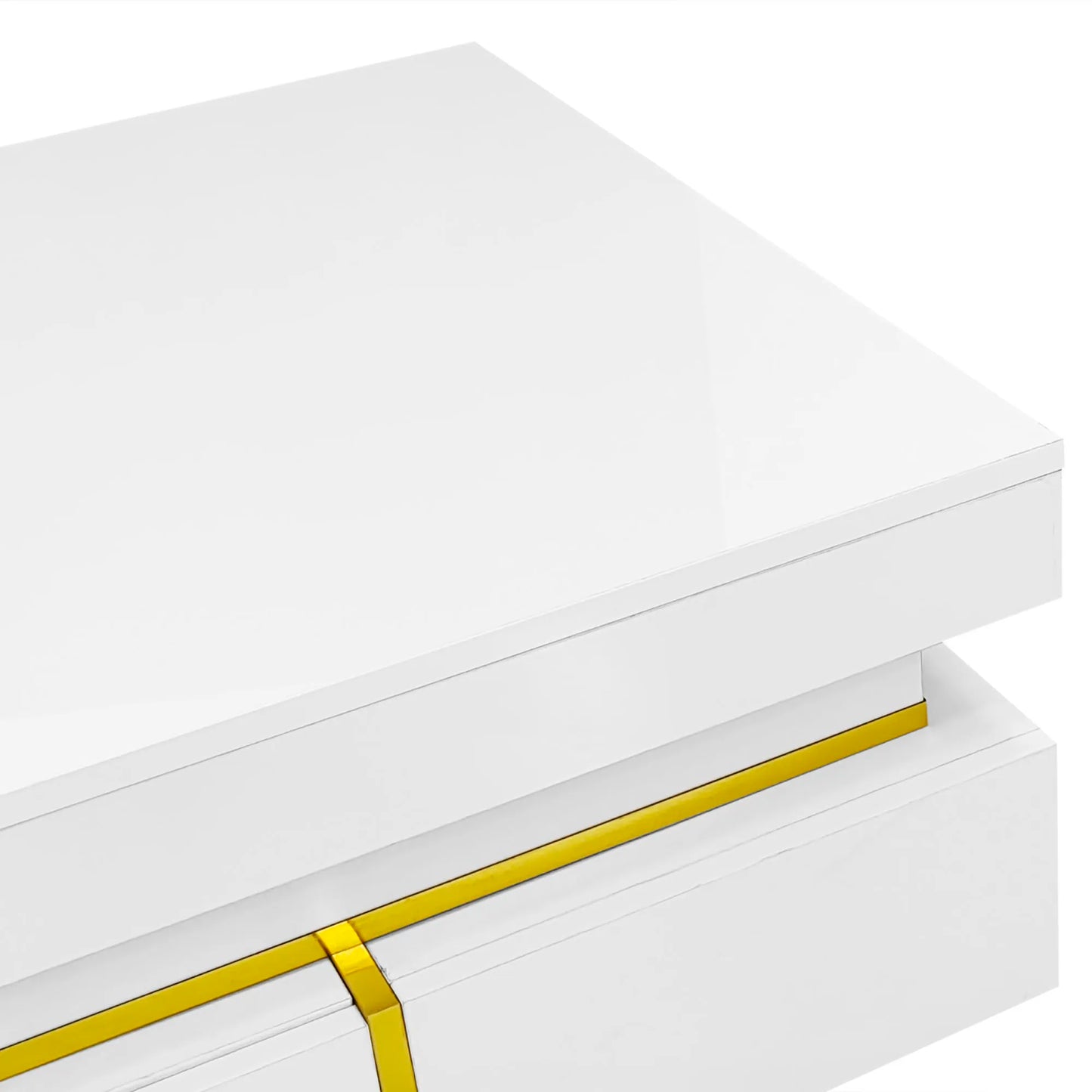 Coffee Table, High-Gloss Living Room Tea Table, Side Table with Drawers and Golden Accents, 70X35.5X70Cm