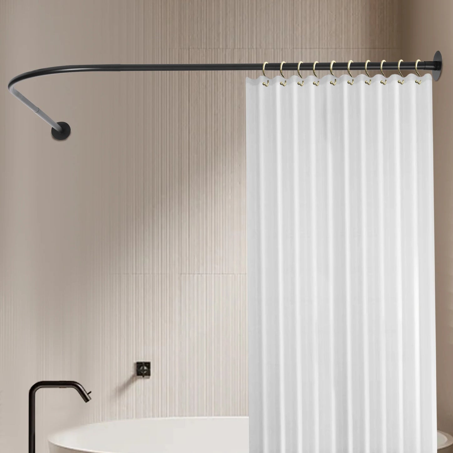 Shower Curtain Rail, Adjustable Shower Curtain Angle Rod, Shower Rod for Bathroom Bathtub
