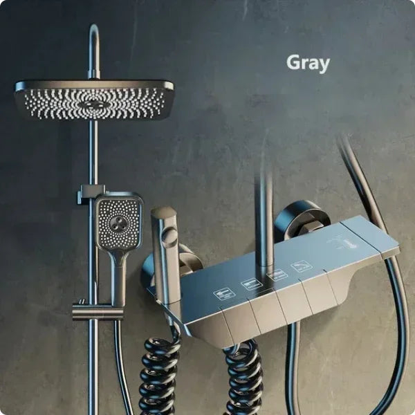 Bathroom Shower Faucet Set 4 Functions Digital Display Shower Thermostat Hot Cold Showers Mixer Pressure Discharge Copper Taps