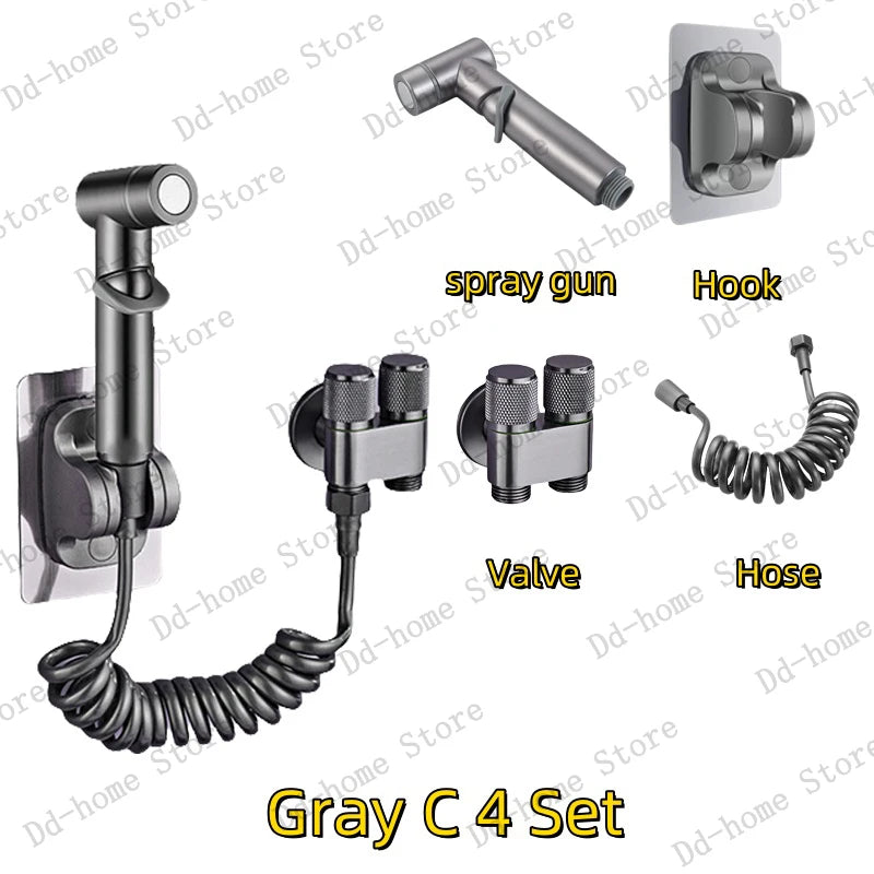 Handheld Bidet Spray Gun Portable High Pressure Bidet Spray Gun Set Bathroom Cleaning Women's Washing Toilet Accessories