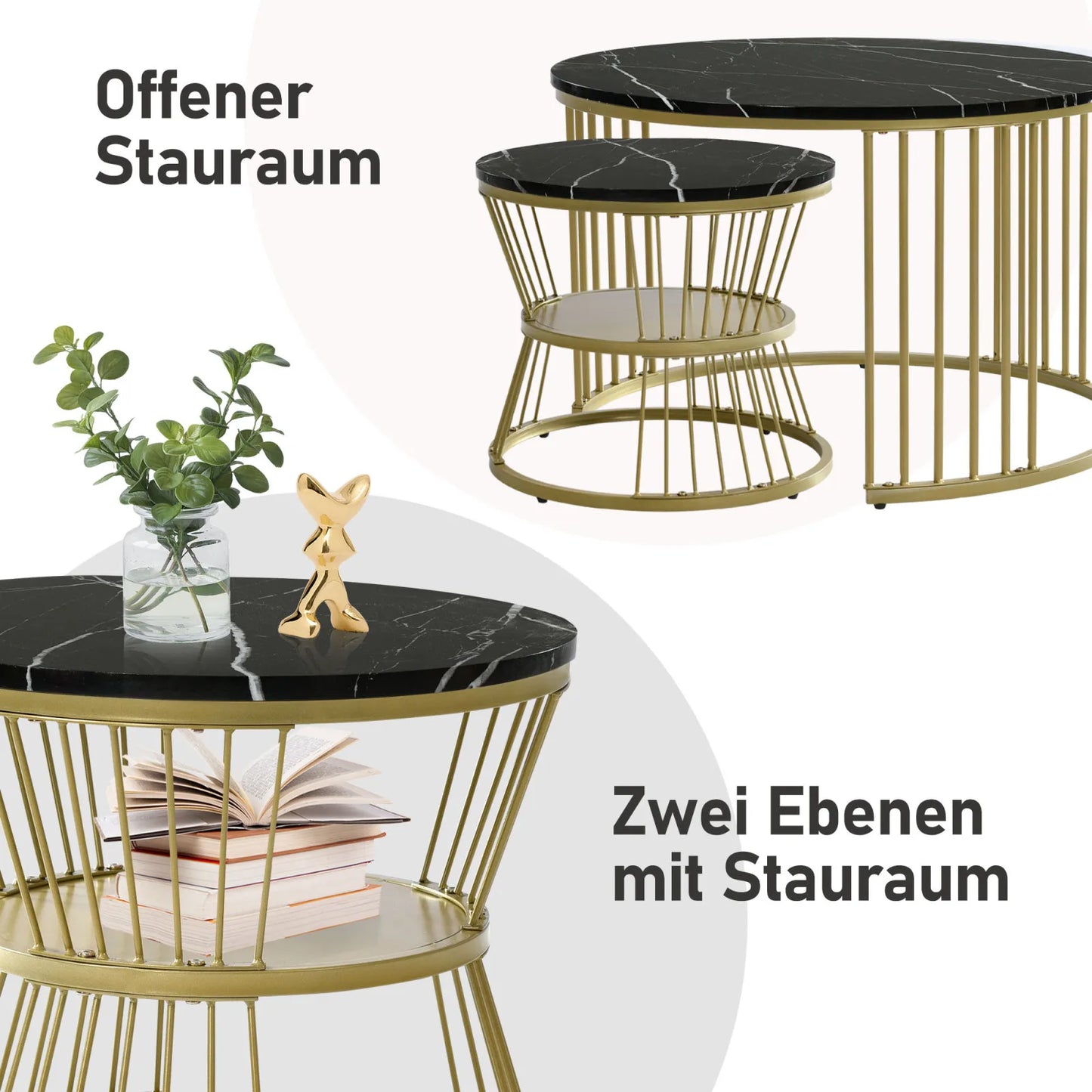 Creahappy Metal Frame Contemporary Coffee Table - Coffee Table Sets - Open Base and Round Top Designs