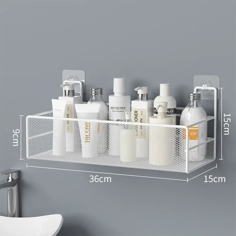 Wall-mounted Bathroom Shelf Punch-free Shower Shampoo Shelf Toilet Accessories Storage Shelf Kitchen Condiment Storage Basket