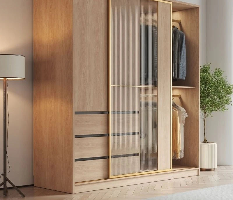 Nordic sliding door wardrobe simple modern light luxury household minimalist storage wardrobe