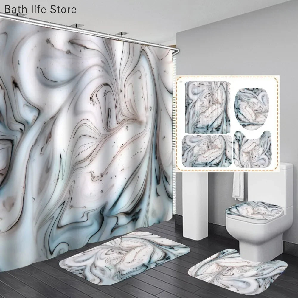 Marble Shower Curtain Sets Modern White Gold Bath Curtains 3D Luxury Toilet Cover Polyester Fabric Bathroom Accessories Sets
