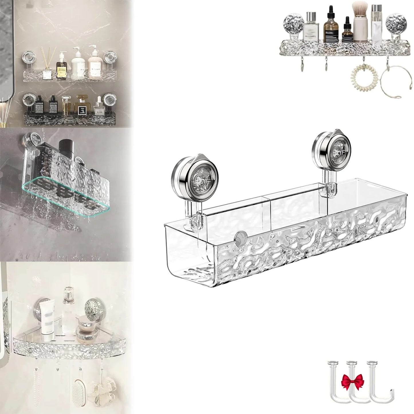 Bathroom Rack Shower Shelf Bathroom Storage Shelf with Suction Cup Wall Mount No-drill Removable Bathroom Shelves Easy Install