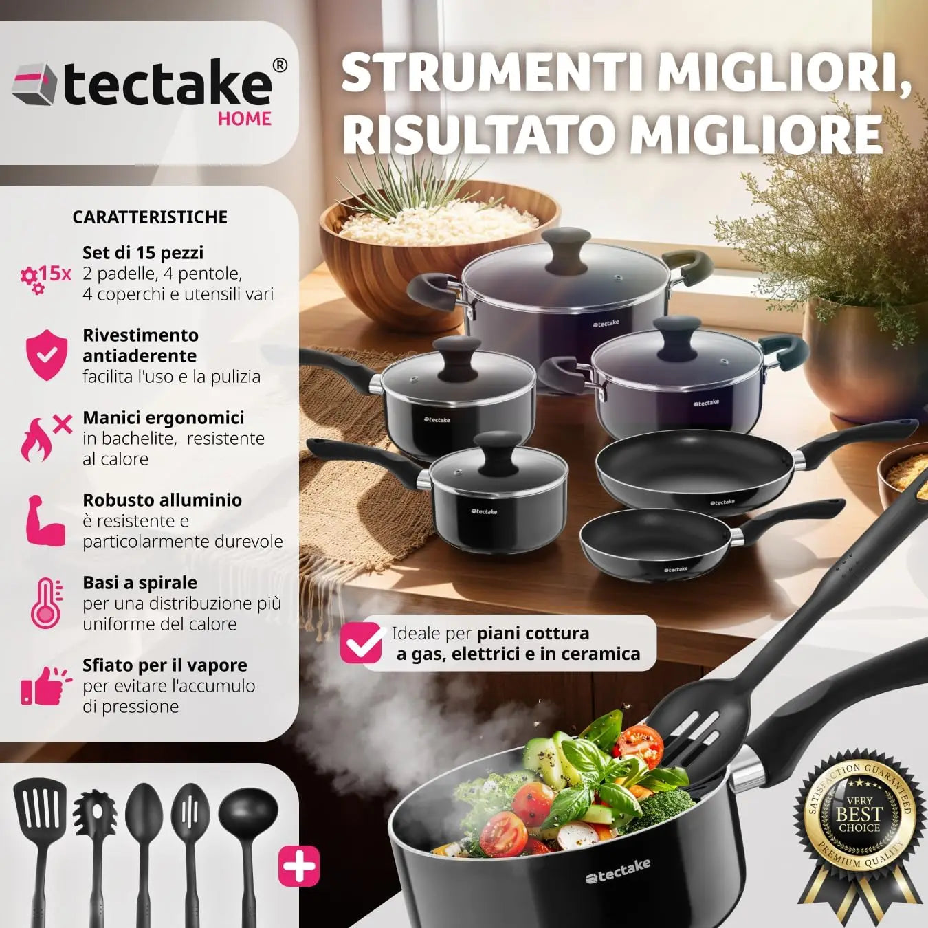 15-piece non-stick cookware set, heavy-duty aluminum pans with glass lids (vent holes), heat-resistant handles – black. (128 cha