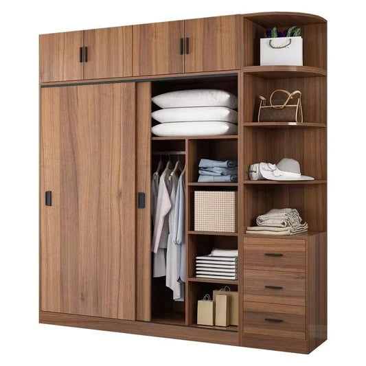 Modern Simple Nordic Rental Room Simple Assembly Solid Wood Sliding Door Large Wardrobe Bedroom
