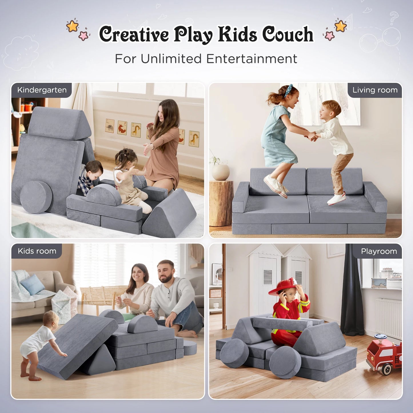 14PCS Kids Sofa Set, Stackable Foam Building Blocks For Boys And Girls, Kids Play Sofa For Sleeping Corner And Playroom Indoor