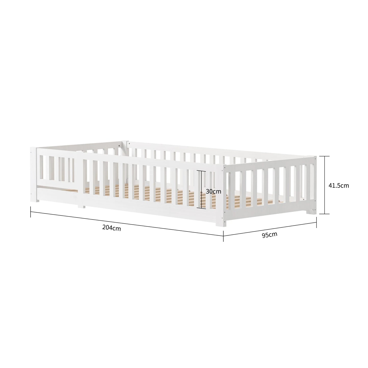 Lazyspace Children’s Bed with Fall Protection, Includes Slatted Frame, Floor Bed for Boys and Girls, Solid Pine Wood, White