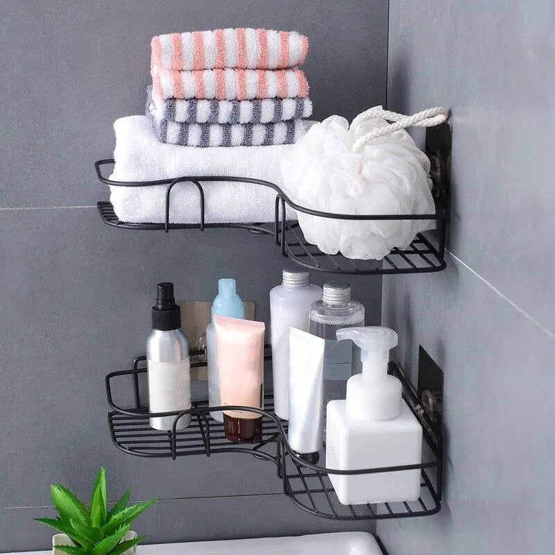 1pc Wall Mounted Bathroom Storage Rack Punch-free Bathroom Shelf Triangle Storage Rack Bathroom Accessories