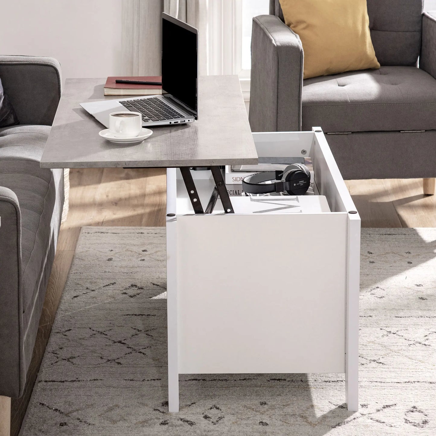 HOMCOM lifting coffee table with 2 compartments living room dining room 105x50x49 cm