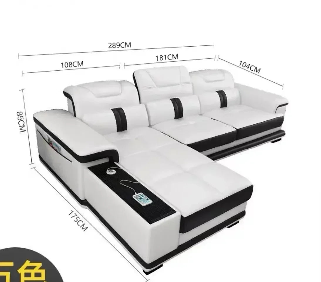 High-quality Durable Living Room Sofa Set Corner Sofa Speaker Real Genuine Cow Leather Sectional Sofas Bluetooth Headrest