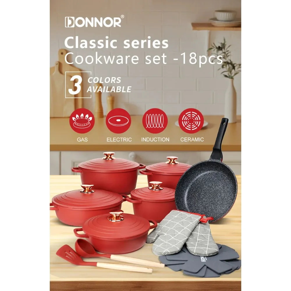 DONNOR Best Ceramic Non-Stick Frying Pan Cookware 18 Piece Set Scratch-Resistant Reusable with Lid and Spatula Dishwasher-Safe
Kochtöpfe,Topf Set