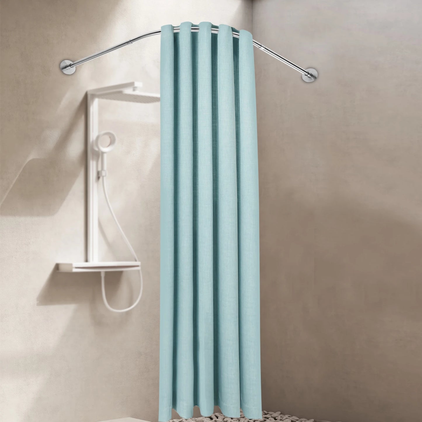 Shower Curtain Rail, Adjustable Shower Curtain Angle Rod, Shower Rod for Bathroom Bathtub