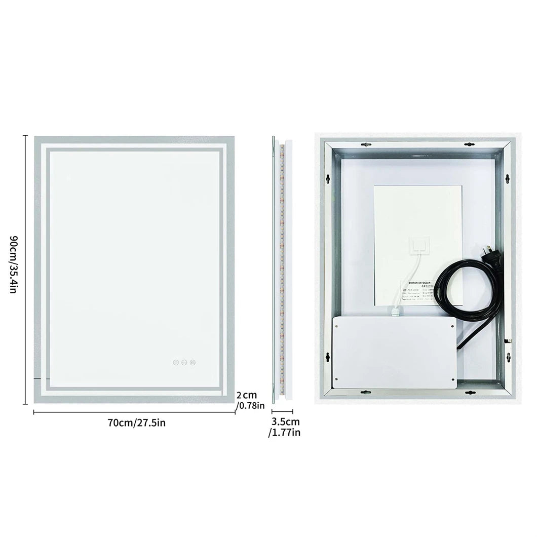 LED Bathroom Mirror 3 Size Dimmable Wall Mounted Mirror Rectangle Makeup Mirror Demist, Vertical/ Horizontal Backlit, IP65 Rated
