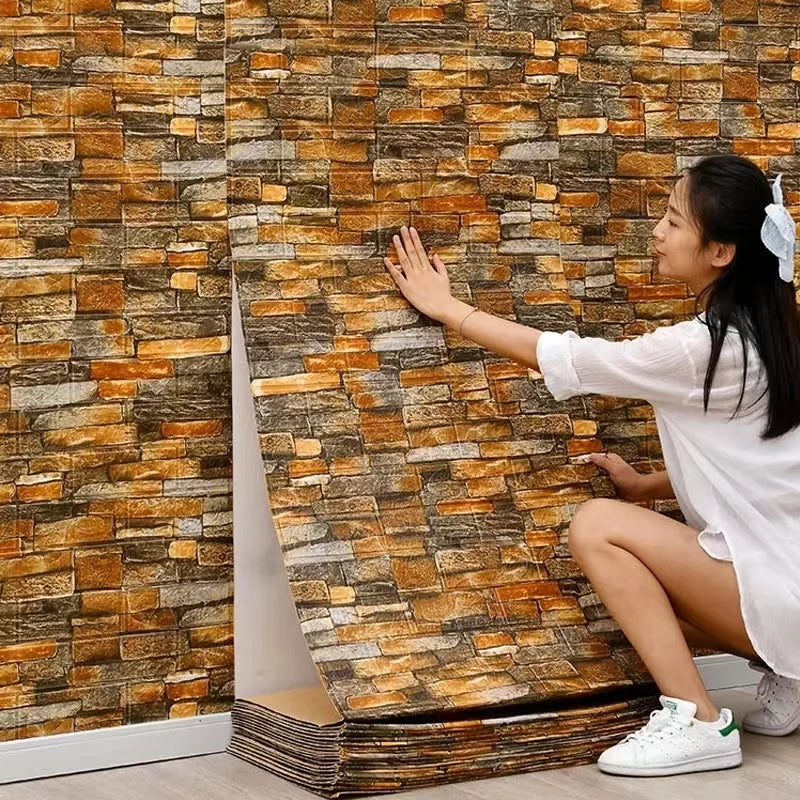 70cmx1m Waterproof and Moisture-proof Self-adhesive DIY Wallpaper Living Room 3D Imitation Brick Bedroom Home Decoration