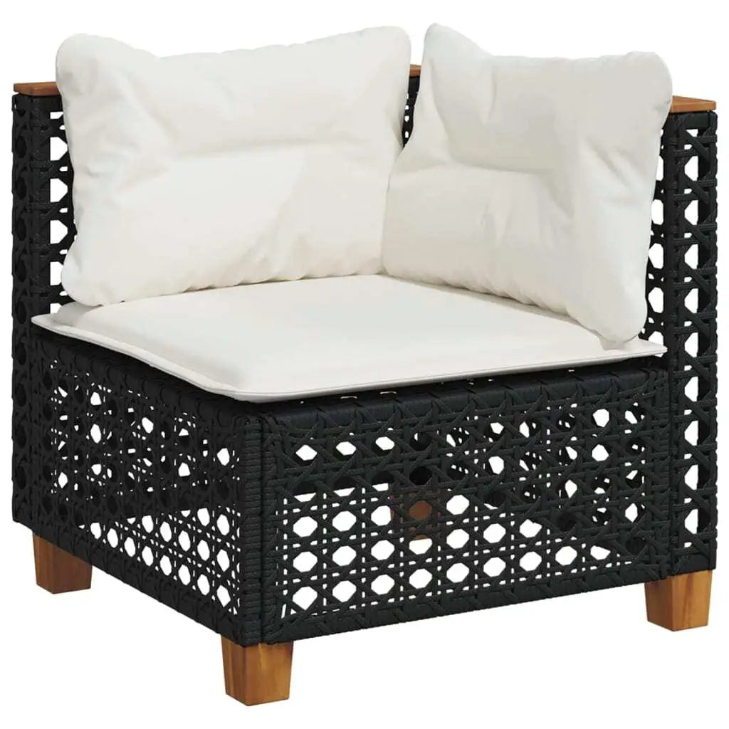 7-Piece Black Poly Rattan Garden Sofa Set with Cushions - Stylish Outdoor Furniture