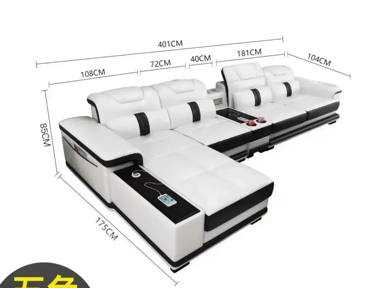 High-quality Durable Living Room Sofa Set Corner Sofa Speaker Real Genuine Cow Leather Sectional Sofas Bluetooth Headrest