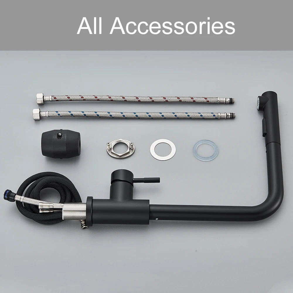 Free Shipping Black Pull Out Kitchen Sink Faucet Two Model Stream Sprayer Nozzle Stainless Steel Hot Cold Wate Mixer Tap Deck