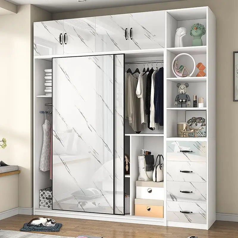 New sliding door wardrobe home bedroom rental wardrobe modern simple wooden storage