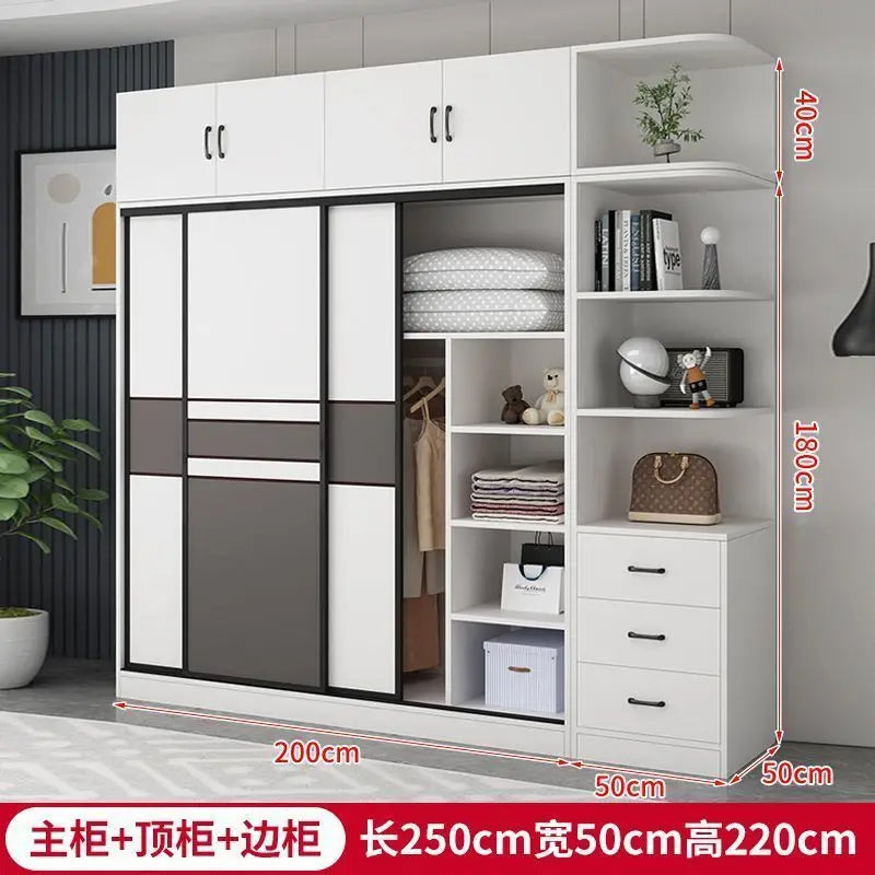 Wardrobe Home Bedroom Simple Assembly Sliding Door Wardrobe Rental Room Children's Modern Simple Small Storage Cabinet