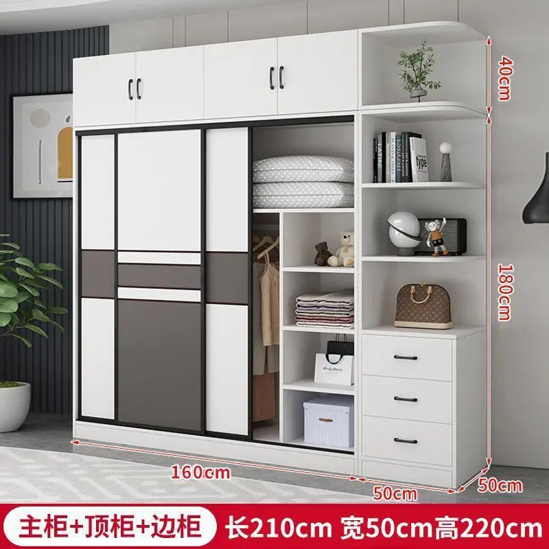 Wardrobe Home Bedroom Simple Assembly Sliding Door Wardrobe Rental Room Children's Modern Simple Small Storage Cabinet