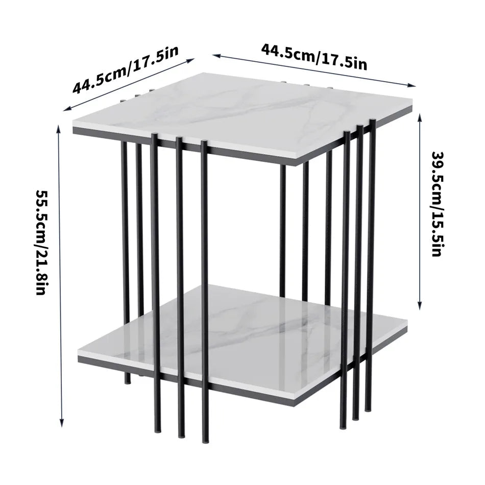 LUVODI Side Table for Living Room Modern 2-tier Square Marble Sofa Side Coffee Table with Gold n Black Metal Frame