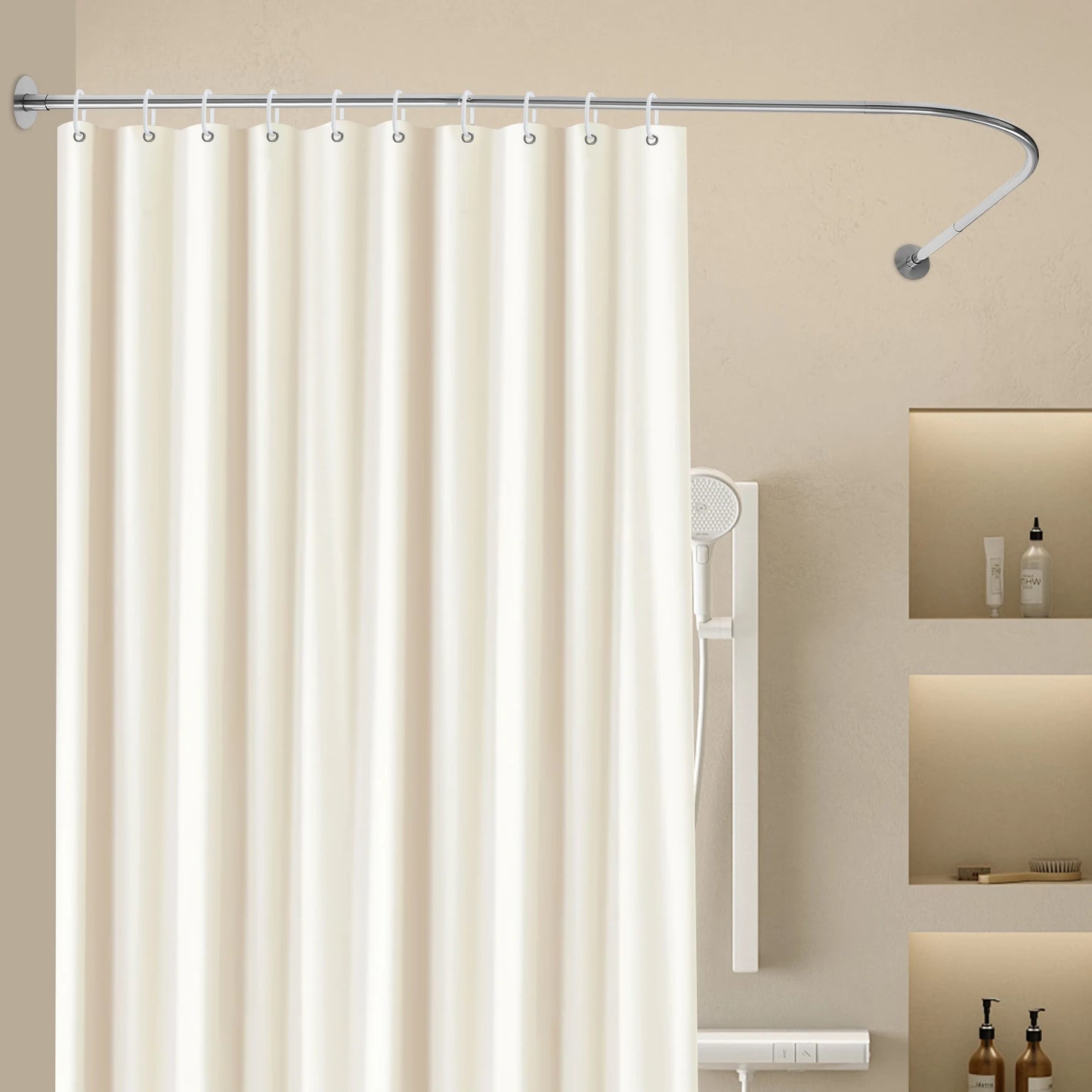 Shower Curtain Rail, Adjustable Shower Curtain Angle Rod, Shower Rod for Bathroom Bathtub