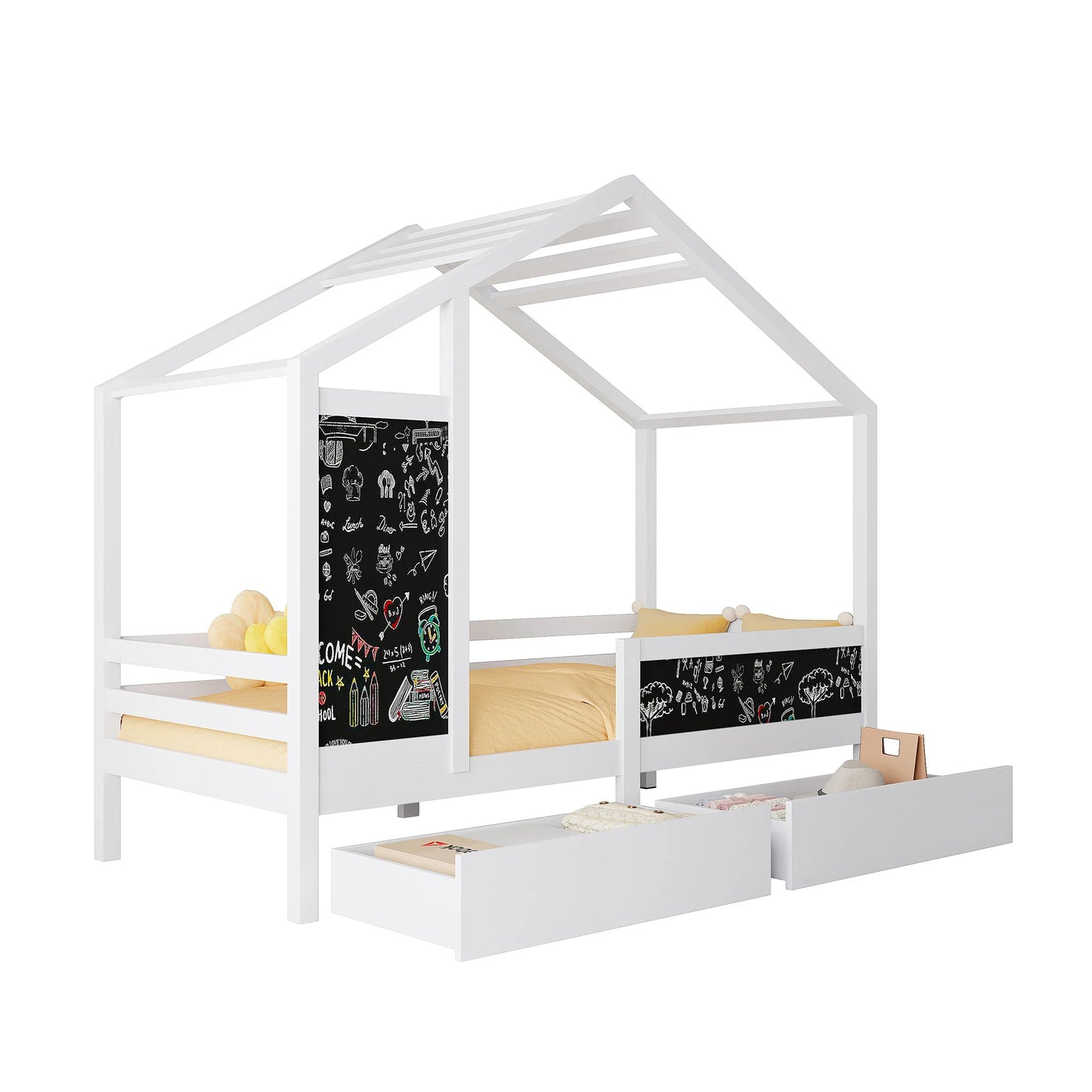 Lazyspace Bunk Bed for Two Children,90 x200cm Children's Bed with Fall-out Protection,Drawers and Blackboard,Without Mattress